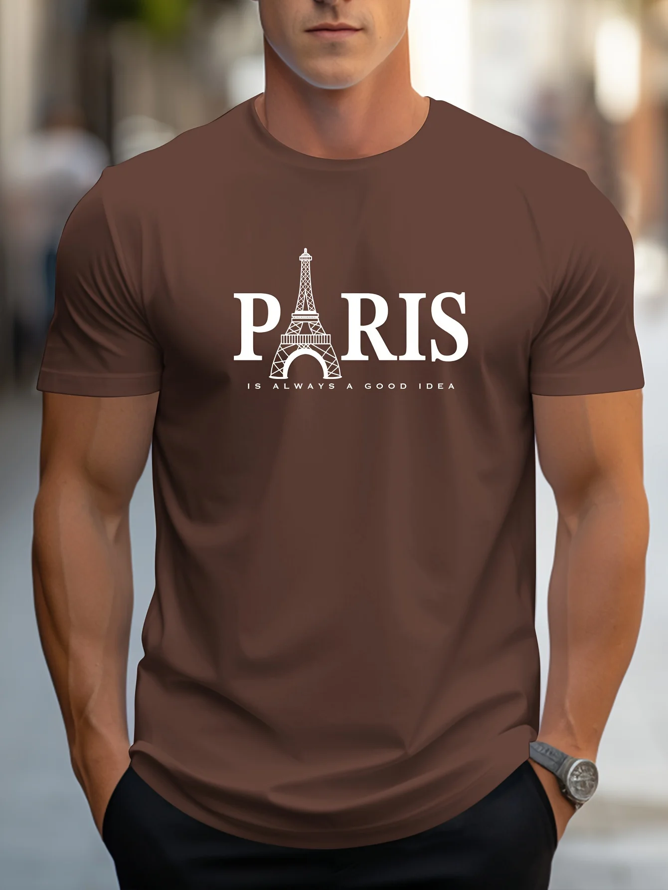 Summer Men's T Shirt Short Sleeve Paris Pattern Print Casual O-Neck Oversized Pullover Fashion Streetwear Male Clothing T-Shirts image 2