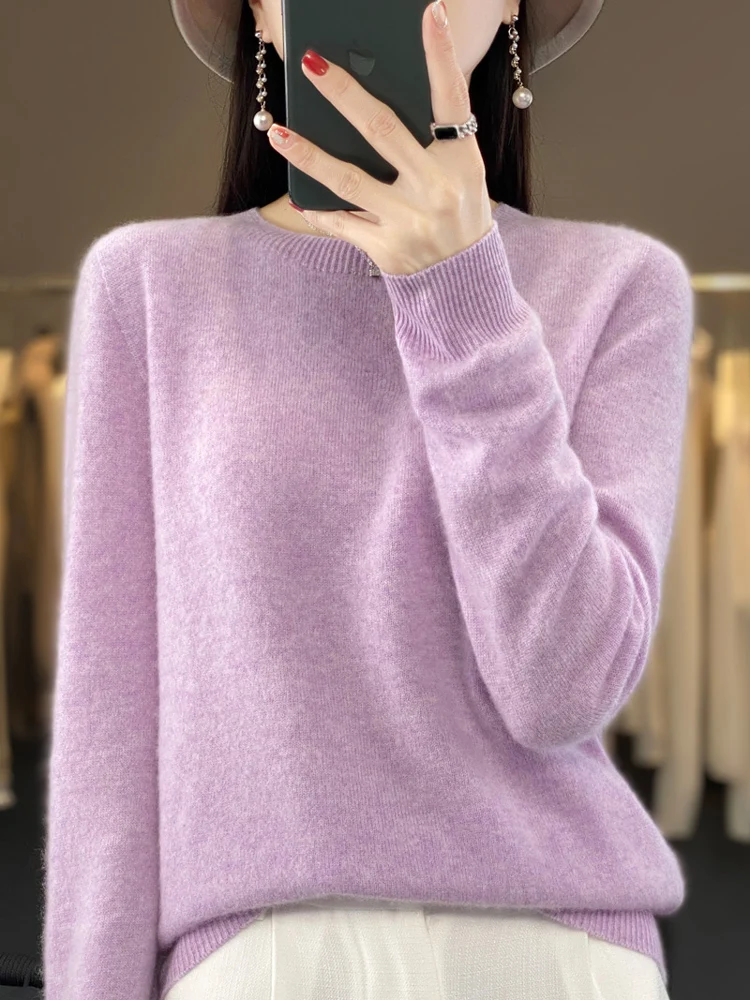 

Autumn Winter Women Cashmere Sweater O-Neck Basics Pullover 100% Merino Wool Knitwear Female Soft Knitting Warm Casual New Top