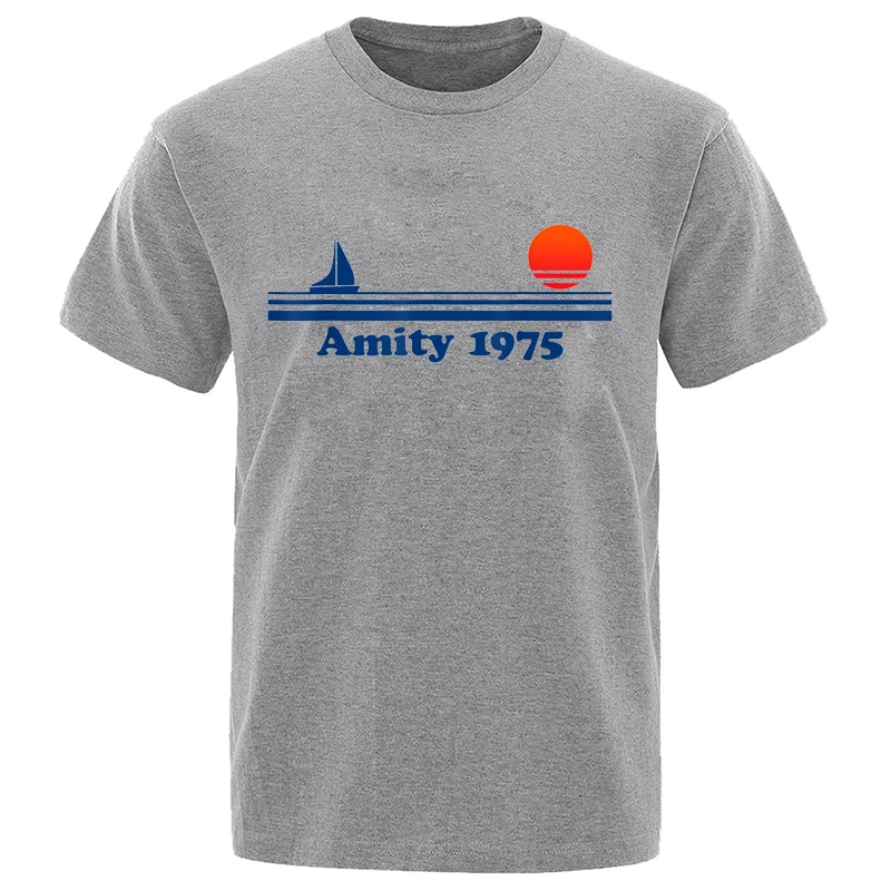 Amity 1975, Retro-Druck, T-Shirt für Männer, Kreativität, Schweißkleidung, modische T-Shirts, atmungsaktive T-Shirts, Vintage-Mann-T-Shirts