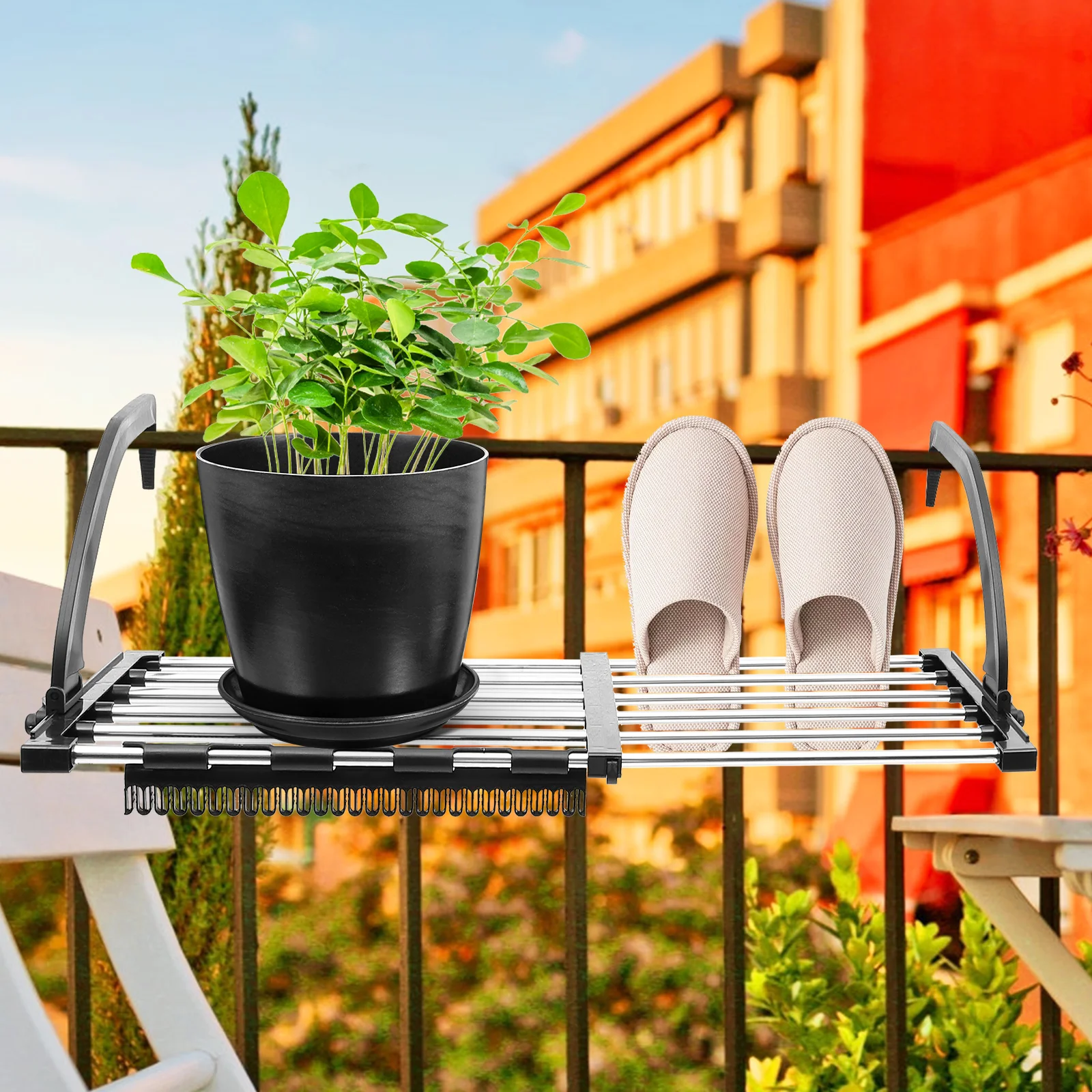 Stendino per balcone Appendiabiti multiuso Appendiabiti grande stendibiancheria da appendere in acciaio inossidabile pieghevole per esterni