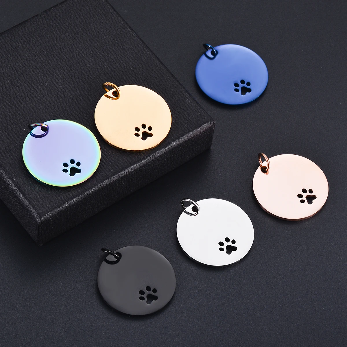 10Pcs 25mm/30mm Mirror Polished Stainless Steel Hollow Pet Paw Pendant Round Charms Blank ID Dog Tags 6 Colors  Wholesale