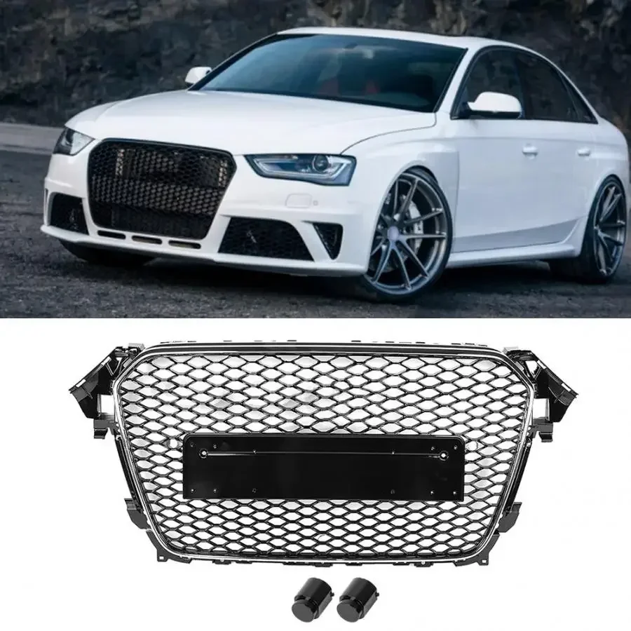 For RS4 Style Chrome Frame Black Grill Front Sport Hex Mesh Honeycomb Hood Grill for Audi A4/S4 B8.5 2013 2014 2015 2016 fast