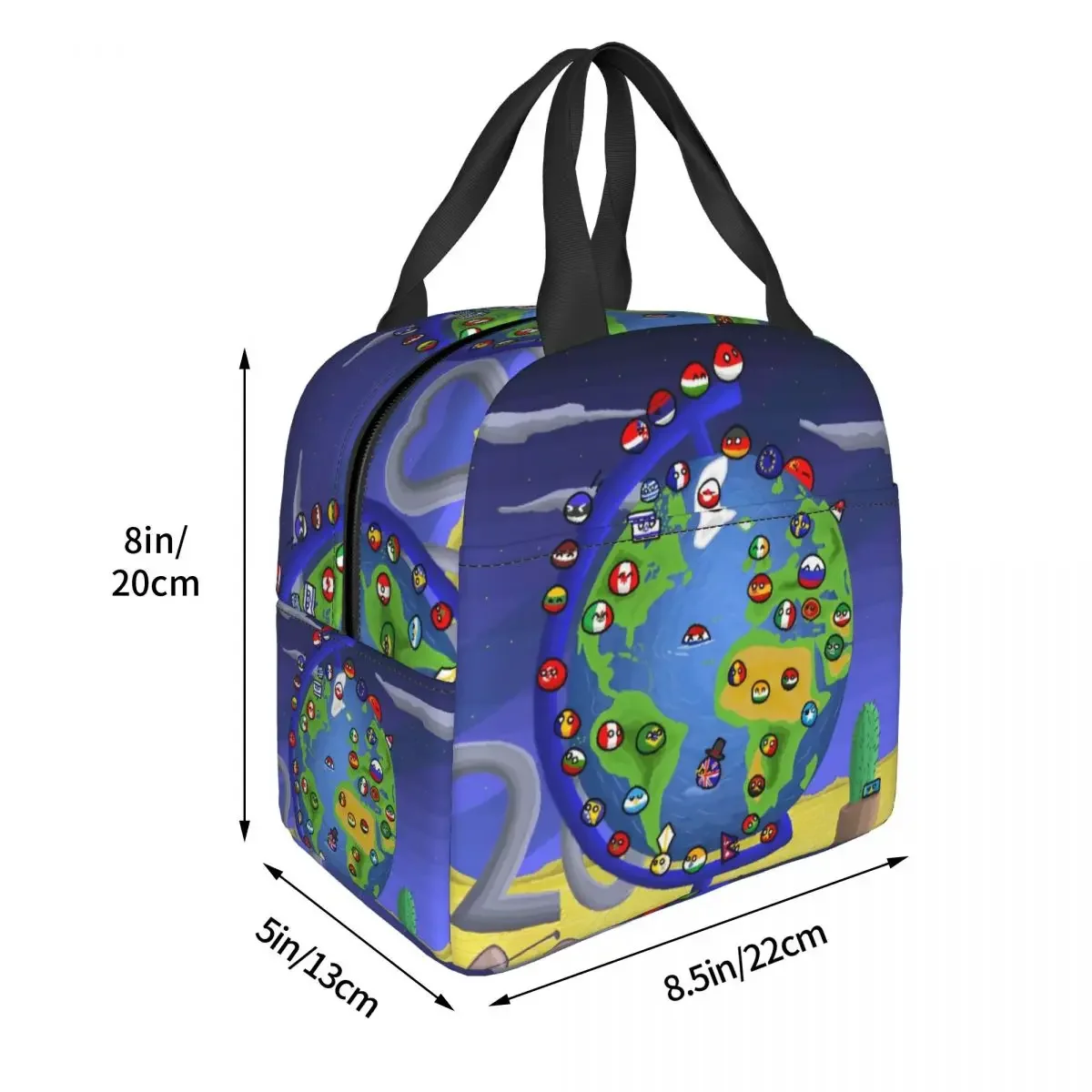 Countryball การ์ตูนถุงอาหารกลางวันฉนวนแบบพกพาประเทศ Earth น่ารักภาชนะบรรจุอาหารกระเป๋าเก็บความร้อน Tote กล่องอาหารกลางวันวิทยาลัยปิกนิก