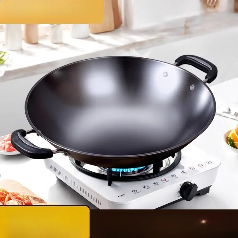 

Uncoated Pig Iron Cast Iron Pot, Old-fashioned Double Ear Traditional Household Wok, Non Stick Wok, Suitable for Gas Stove