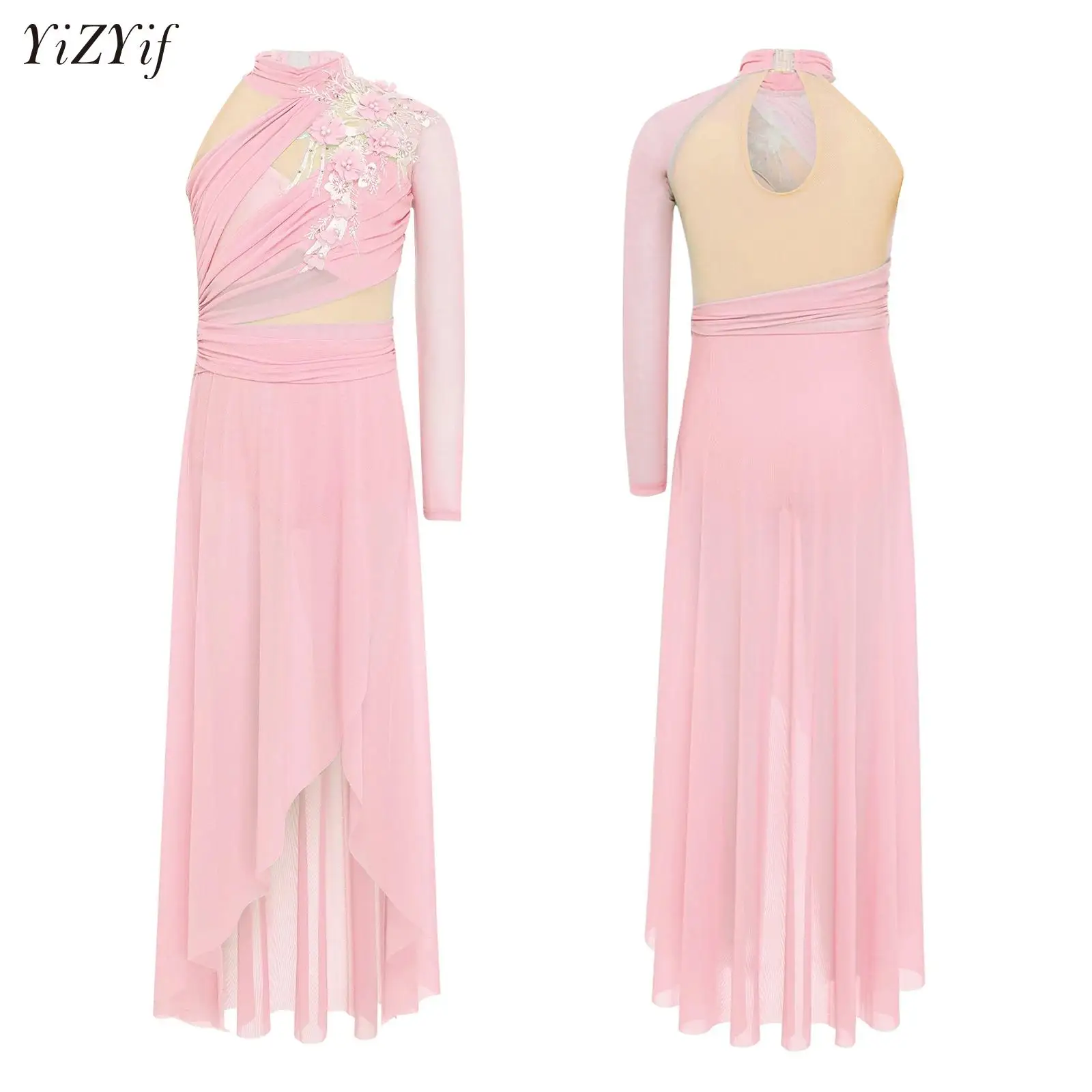 Abito da balletto per bambina, applique floreale, senza maniche, in rete, tulle, costume da danza lirica, body contemporaneo, maxi abito da ballo