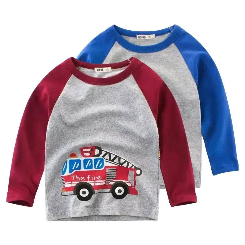 2025 Autumn New Cartoon Car T Shirt Boys Fashion Children's T-Shirts Long Sleeve O-Neck Print Cotton Tops Tees Kids Clothes 2-9Y