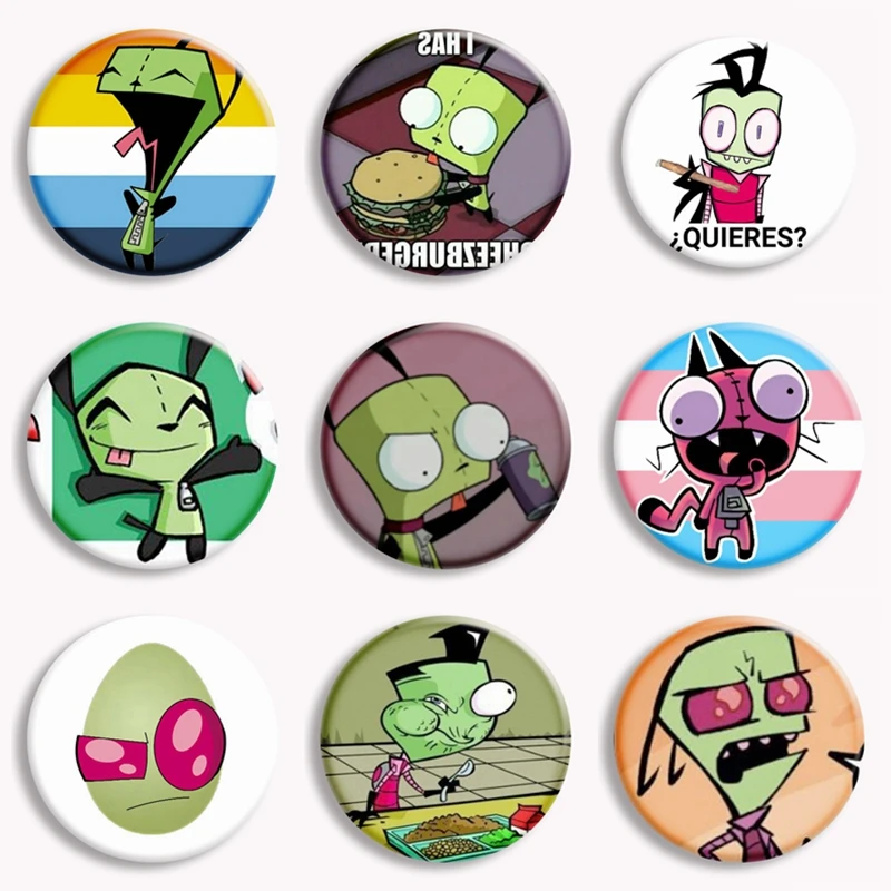 Funny Cartoon Invader Zim Button Pin Cute Anime Animal Gir Dib Brooch Badge Bag Accessories Fans Collection Friends Gift 58mm