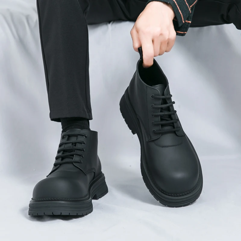 

New British Style Lace-up Derby Shoes Thick-soled and Height-increasing Breathable and Versatile Casual and Fashionable Men Boot
