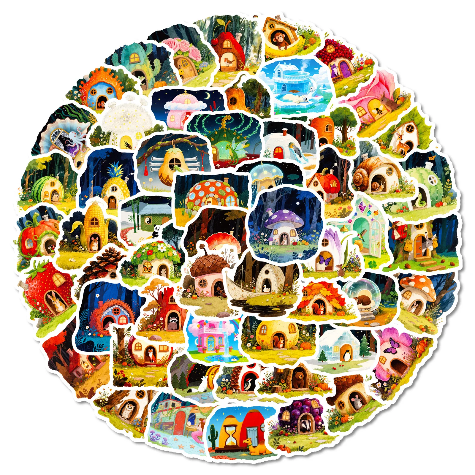 56Pcs New Cute Cartoon Animal House Stickers Forest Fairy Tale Healing Style Decals DIY Scrapbook Supplies for Kids & Adults