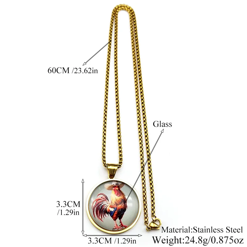 فاسق كاوبوي الديك الديك سلسلة للنساء الرجال الفولاذ المقاوم للصدأ الزجاج الحيوان الغربية مزرعة الذكور قلادة قلادة مجوهرات هدايا #6