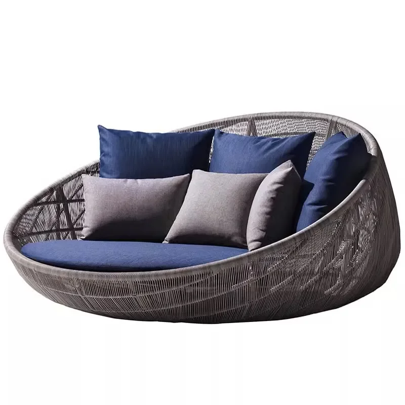 Large Round Rattan Lounger Outdoor Furniture Balcony Leisure Chair Pool Beach Garden Seating for Adults Weatherproof Wicker