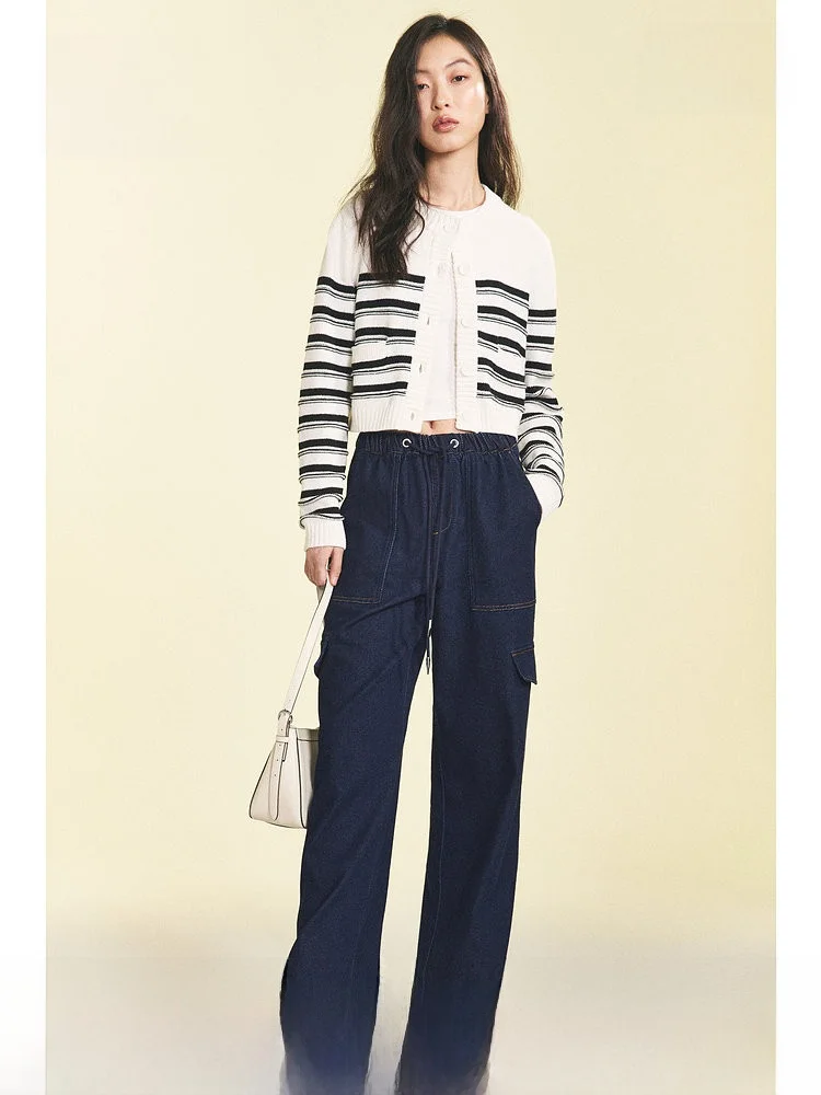 

Spring Women's Fashion Casual Denim Workwear Long Pants H&M Wide Leg Pants Natural Waist Cotton 95% Polyester 5%