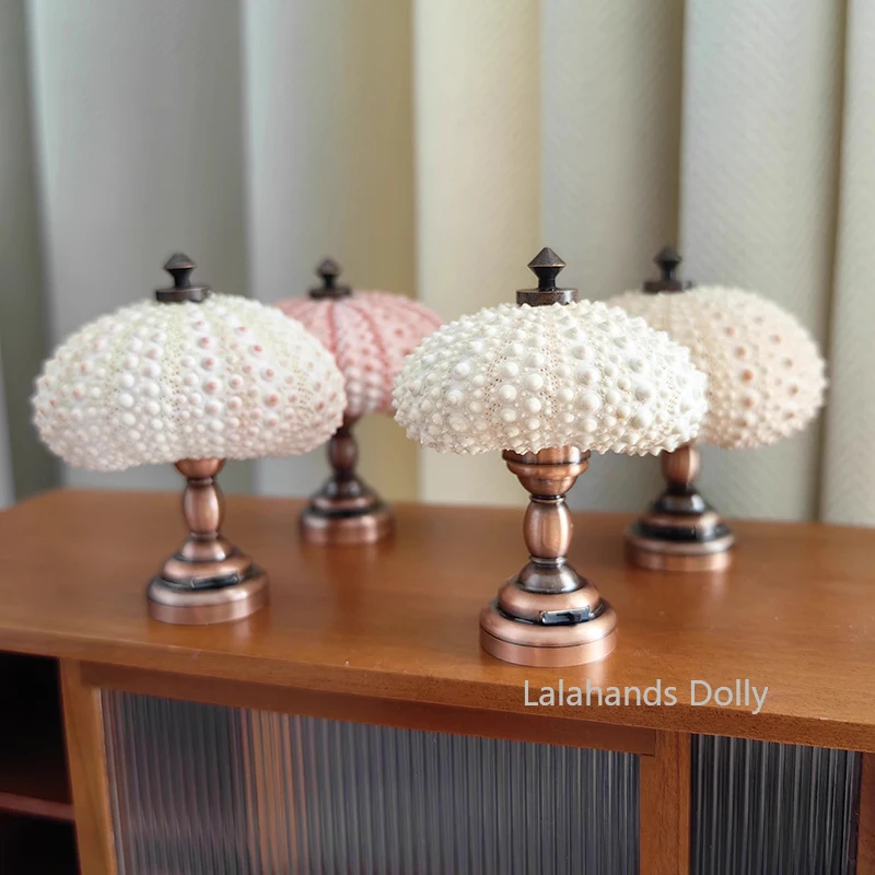 Dollhouse Miniature Furniture Decoration Item Fashion Simulation Can Be Bright Sea Urchin Shell Lamp Decor Accessories Toys
