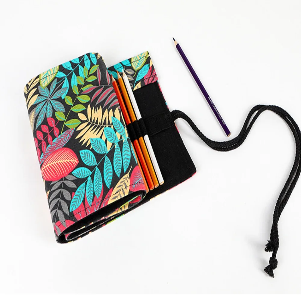 12/24/36/48/72 Hole Pencil Case Colorful Cloth Canvas Pencil Bag Stationery Organizer Storage Pouch Student School Supplies