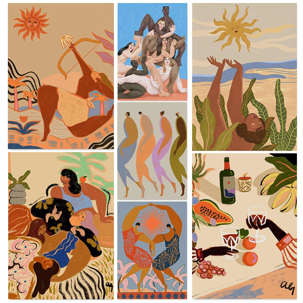 Summer Abstract Pool Ladies Posters Prints Beach Dance Balancing Act Canvas Painting Wall Art Pictures Home Living Room Decor