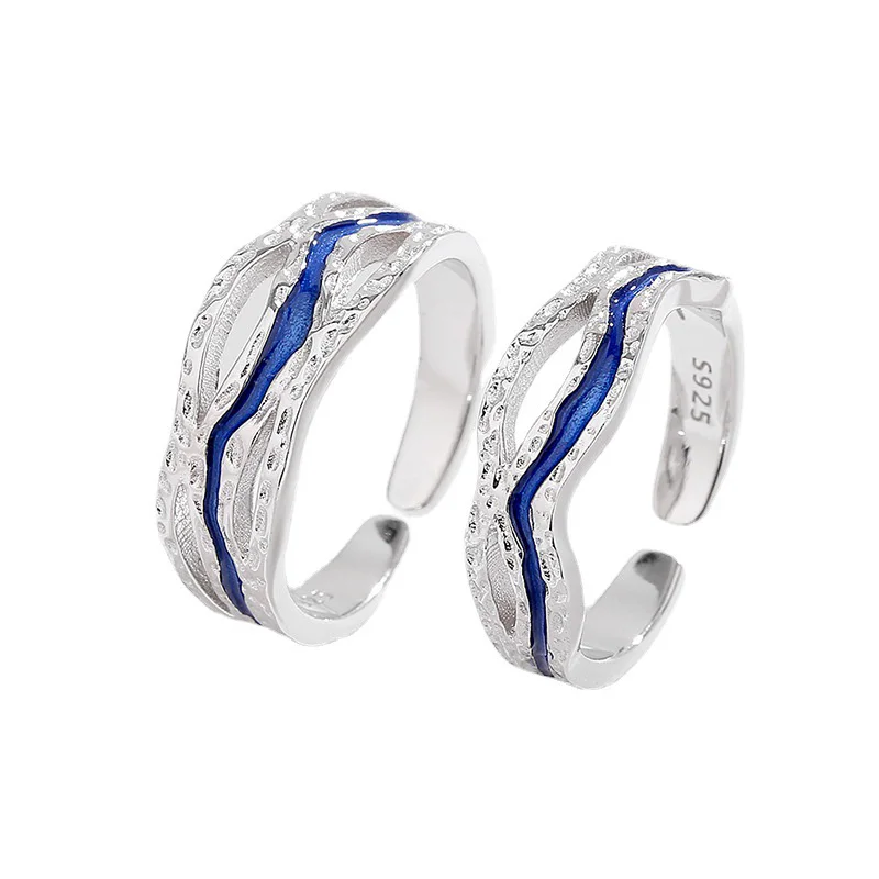 Silver 925 Rings for Couple Fine Fantasy Jewelry Sets Light Luxury Blue Enamel Fashion Design Items With Free Shipping Products