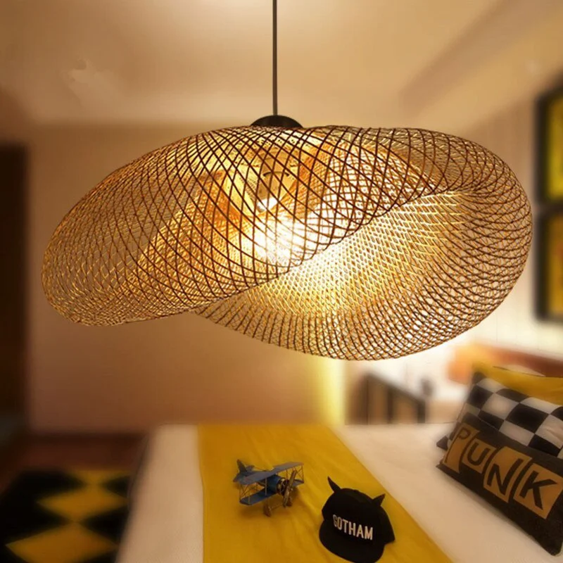 Handmade Rattan Pendurado Lâmpadas Pingentes, Bambu Natural, Vime, Personalizado, Design Moderno, Decoração de Casa, 50cm