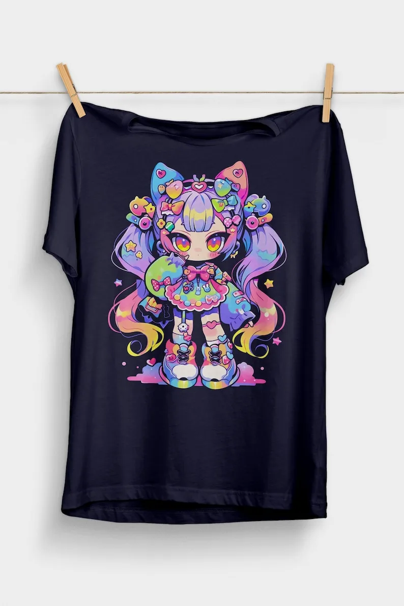 

Kawaii Chibi Girl T-Shirt Decora Kei Clothing Kawaii Shirt Harajuku Streetwear Japan AesthetiJapanese Anime