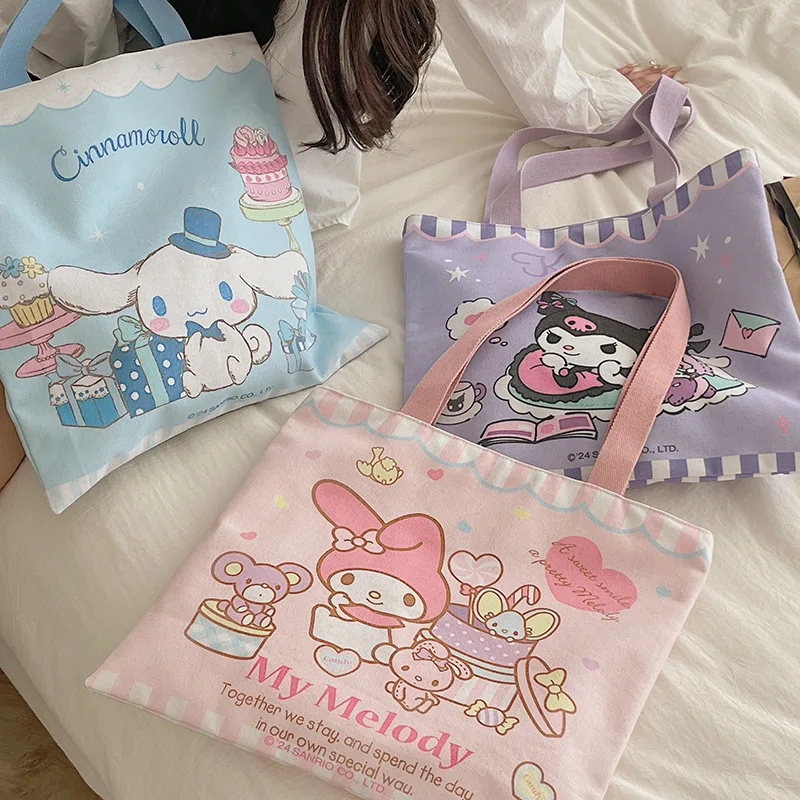 Sanrio Hello Kitty Kuromi  Cinnamoroll Manga Style Canvas Bag The Single Shoulder Bag Large Capacity Shopping Bag Gift for Girls