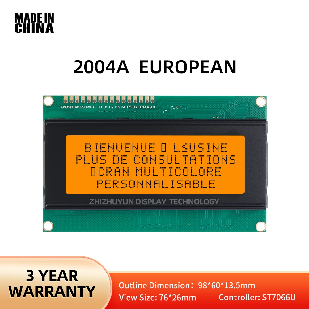 LCD 2004A European LCD Display Module Orange Color LCM Display Module Dot Matrix Screen Voltage 5V