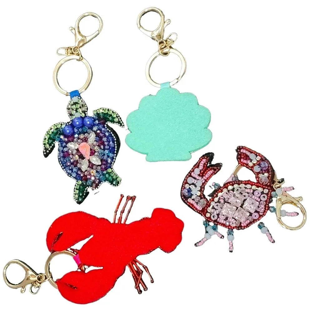 Pretty Rhinestone Sequin Beaded Keychain Lobster Claw Hand Sewn Bag Charm Decor Applique Bag Lanyard for Bag Charm