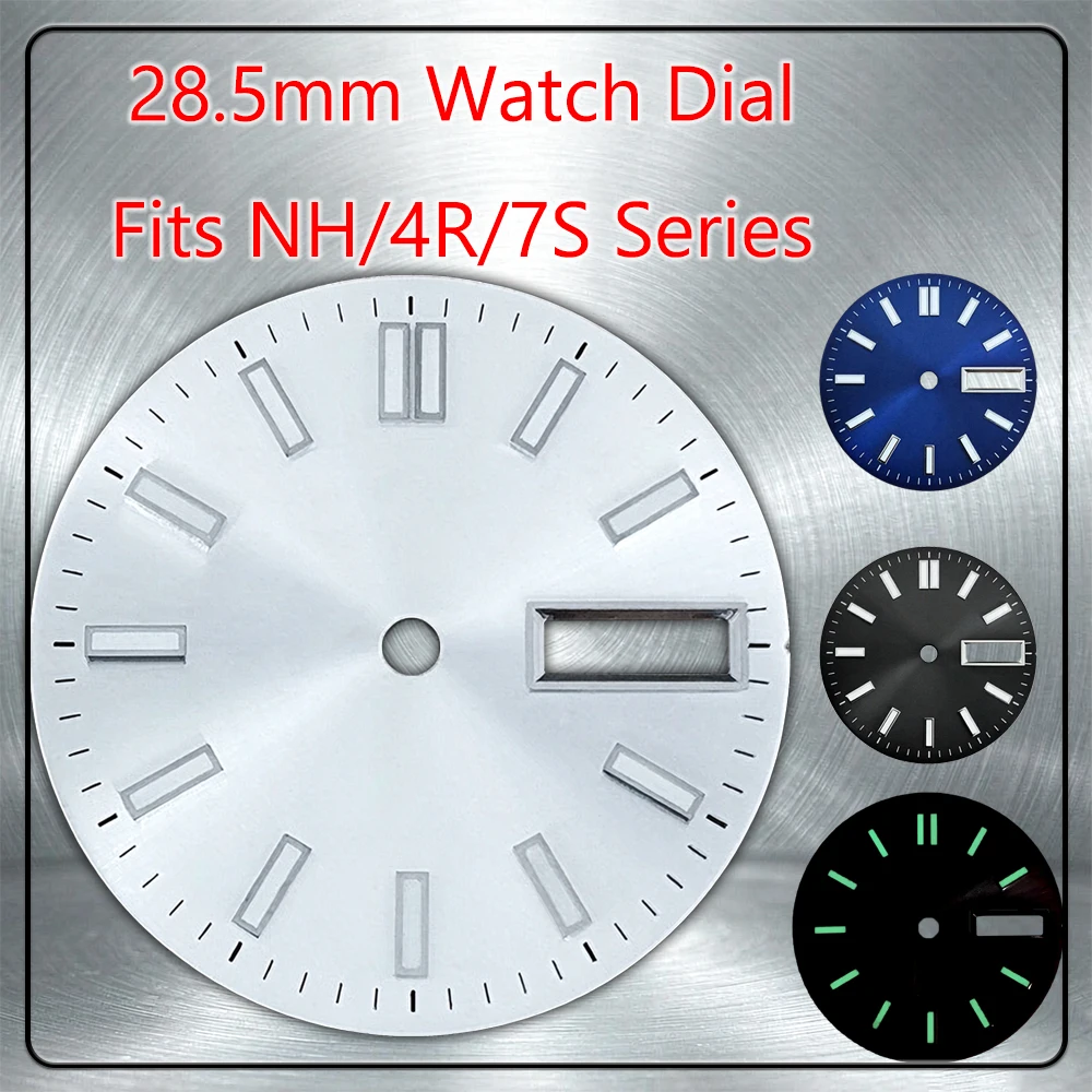 28.5mm Watch Dial For NH36 4R 7S Movement 3/3.8/4.2 Crown Dual-Week Date Window 3 O'clock Green Lume Mod Replacement Parts