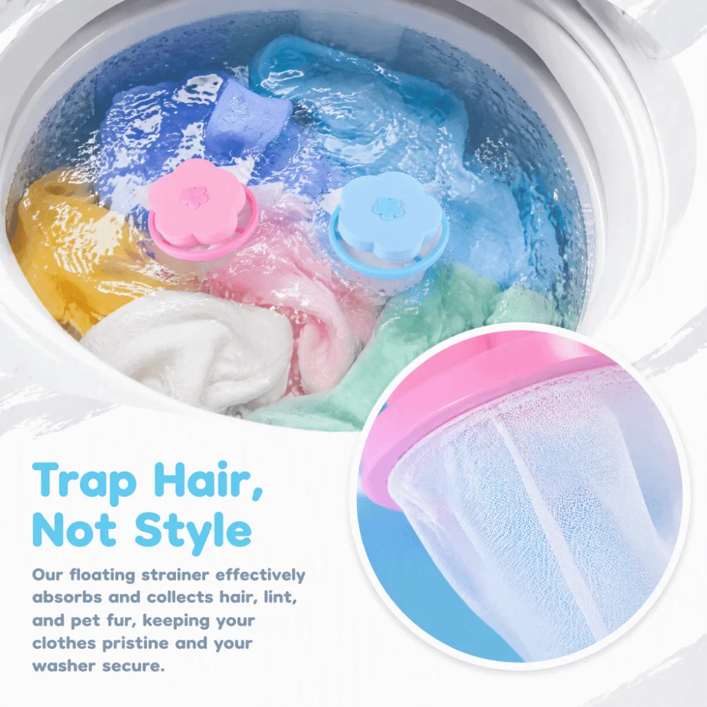 4pcs Reusable Floating Laundry Lint Remover Mesh Flower Shape Pet Hair Catcher Washing Machine Filter Bag Lint Catcher