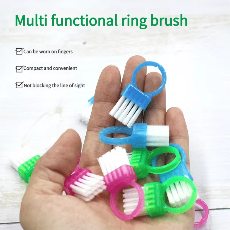 10Pc Mini Ring Brush Set Finger Grip Multi-Color Dust Cleaner Nail Care Tools Pink Blue Green for Home Salon