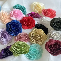 10Ps 3d Small Rose Flower Patches Embroidery Patch Military Applique Sew Clothing Wedding Evening Dress Accessory Gold Blue Red