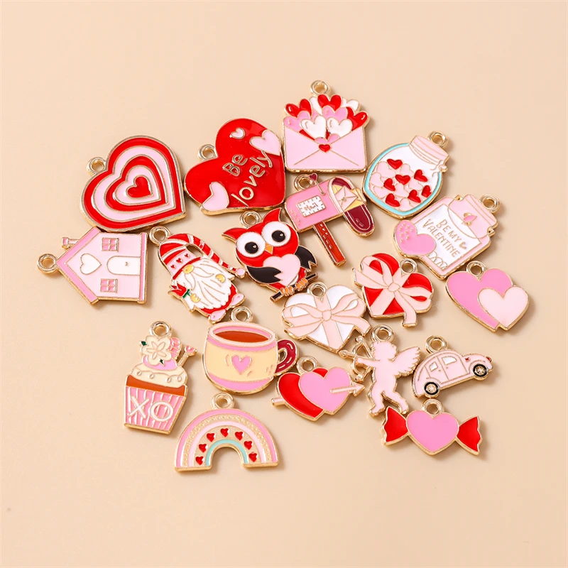 20 Stück gemischte Emaille-Anhänger in Form von Herzen und Buchstaben für die Schmuckherstellung, Halsketten, Ohrringe, Valentinstag, DIY-Bastelarbeiten und Accessoires. – Detail 25