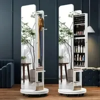 Modern Solid Wood Dressing Mirror Full-Length Floor Mirror with Cosmetic Cabinet Integrated Storage Rotating Clothes Rack Y