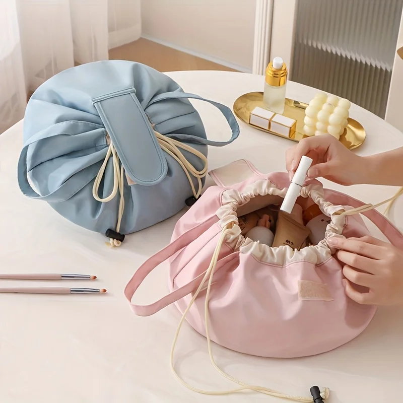 Drawstring Quick Open Makeup Bag Large Capacity Waterproof  Cosmetic Storage Handbag Portable Travel Make Up Lazy Makeup Bag