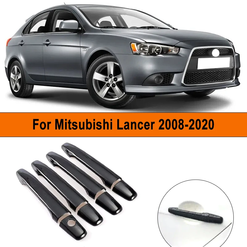 

Car Door Handle Cover Trim Sticker Styling Auto Accessories For Mitsubishi Lancer 2008-2020 Glossy Black Carbon Fiber Chrome