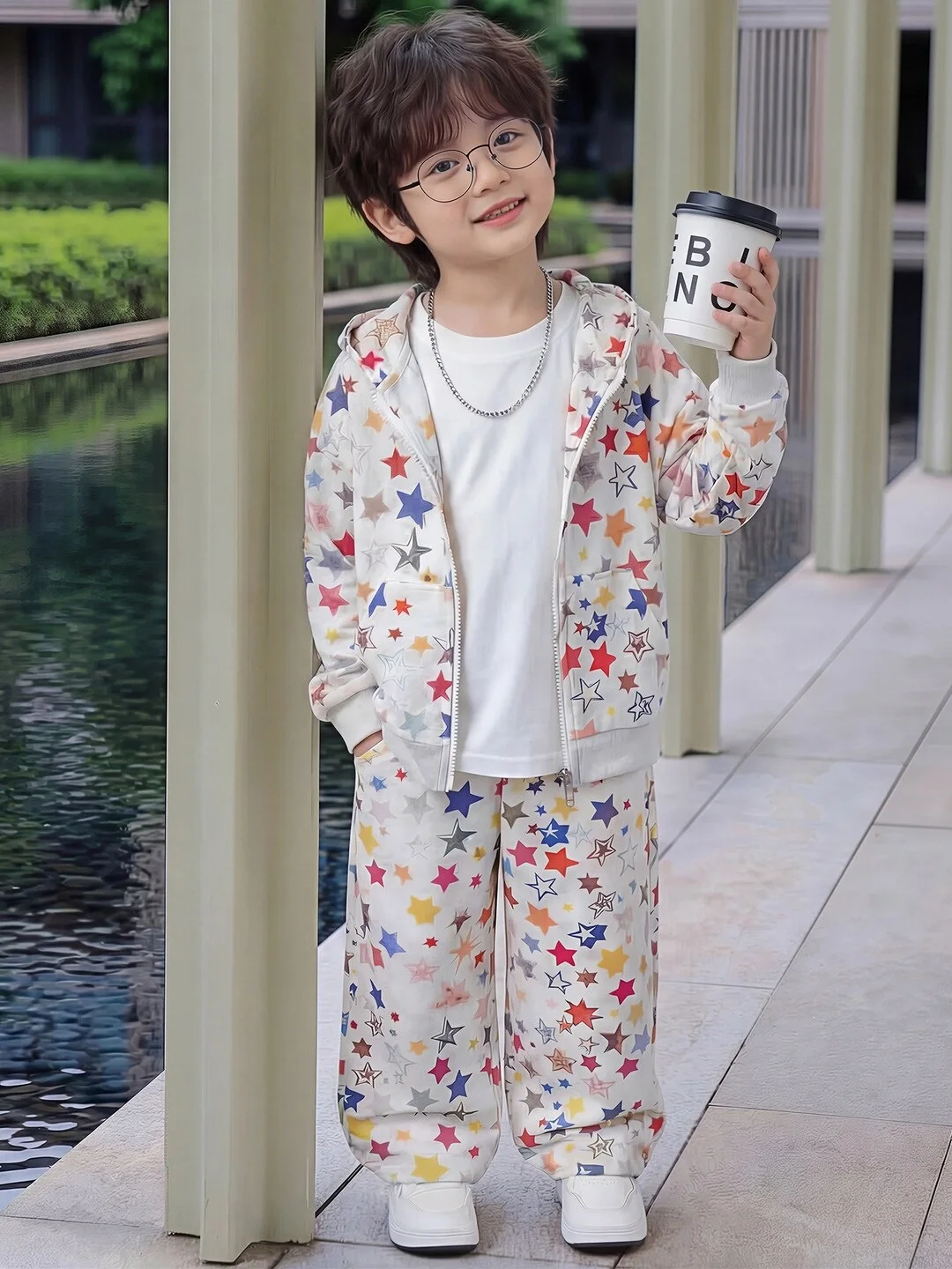 High Quality Children's Tracksuit Spring Autumn Outfit New Boys Colored Stars Letter Hooded Coat and Pants 2pcs Set 2-10 Years