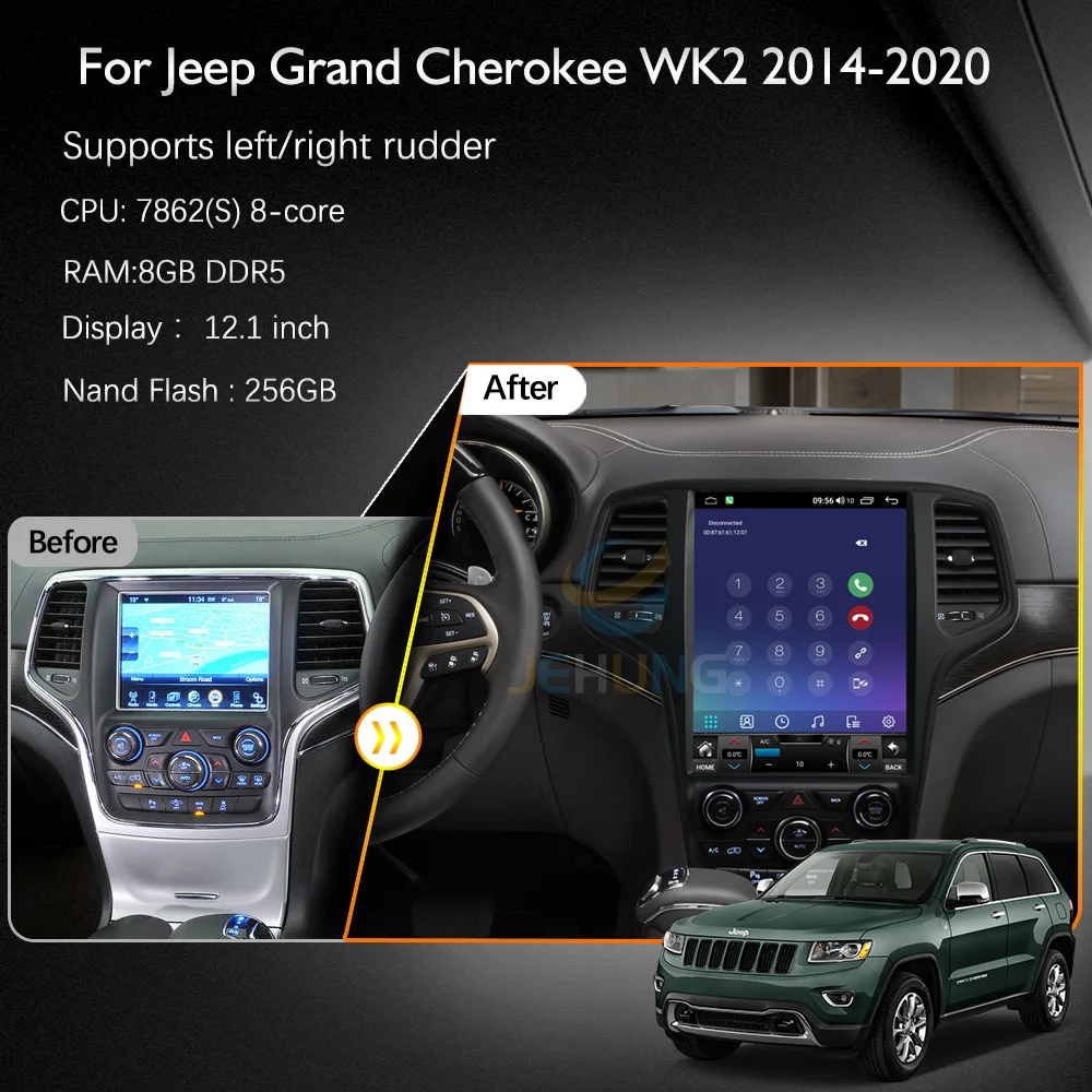 JEHUNG Android 12 For Jeep Grand Cherokee WK2 2014-2020 Car multimedia player GPS CarPlay Radio 5G WiFi Navigation 360 camera