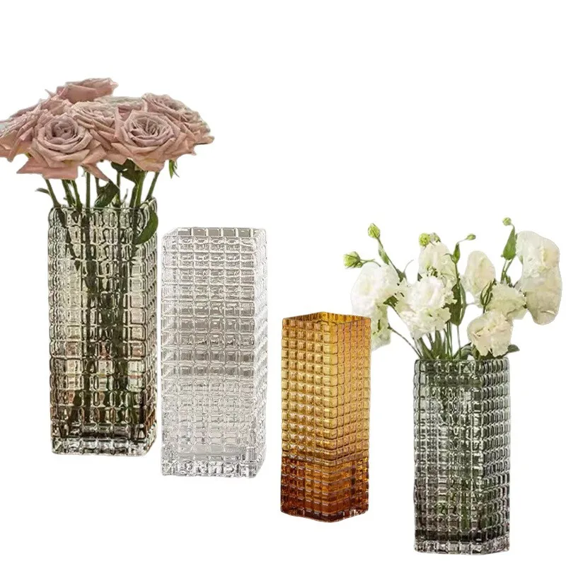 

Creative square transparent light luxury glass vase water raising flowers living room desktop home modern simple decorative