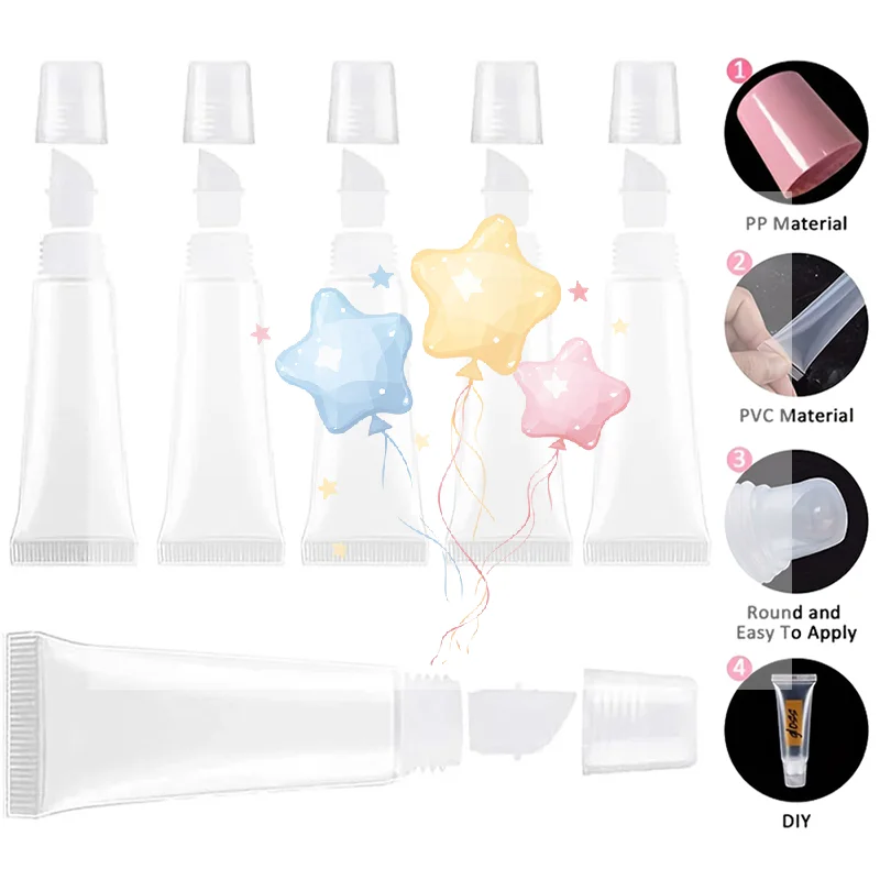 10 Uds. Tubo de lápiz labial vacío de 8ml /10cm/15ml, bálsamo labial, tubo suave, maquillaje, contenedor de brillo de labios transparente, tubos de brillo de labios vacíos