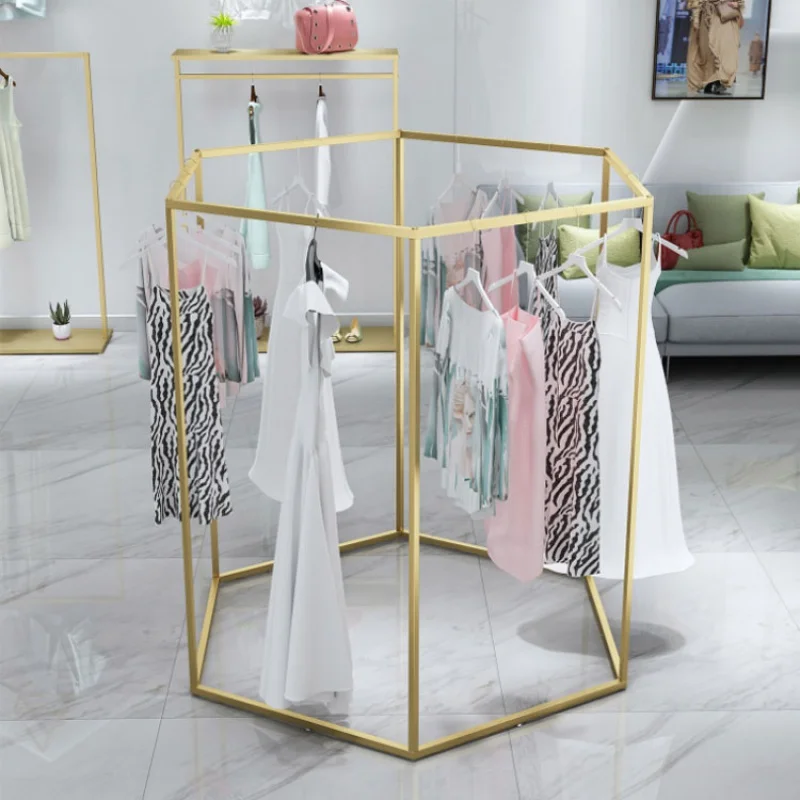 custom，Golden Boutique Nakajima Display Rack Floor-Standing Women Children Clothing Store Display Shelf