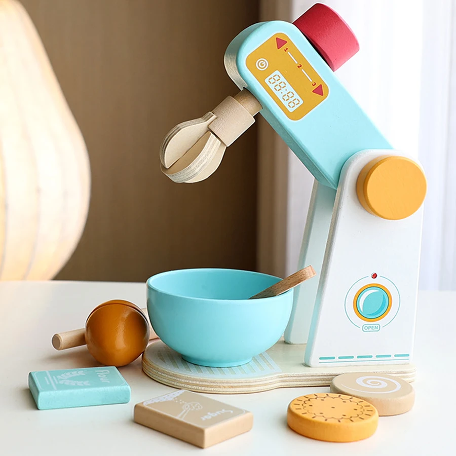 Wooden Kitchen Pretend Play Toy Simulation Wooden Coffee Machine Toaster Machine Food Mixer Baby Early Learning Educational Toys