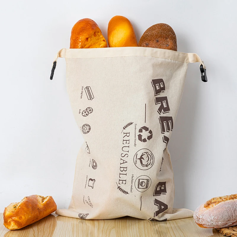 1 Pcs Reusable Bread Bags With Release Buckle Closure Kitchen Sourdough Bread Storage Bags Cotton Cloth TPU Oil Proof Pocket