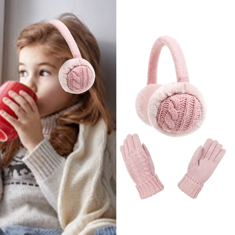 2Pcs/set Gloves and Ear Warmer Set for Kids Foldable Earmuffs & Mittens for Skiing, Camping, and Travel In Cold Weather P31B