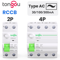 TONGOU Type AC RCCB RCD 6kA 2P 4P 16A 25A 32A 63A 10mA 30mA 100mA 300mA Earth Leakage Residual Current Circuit Breaker