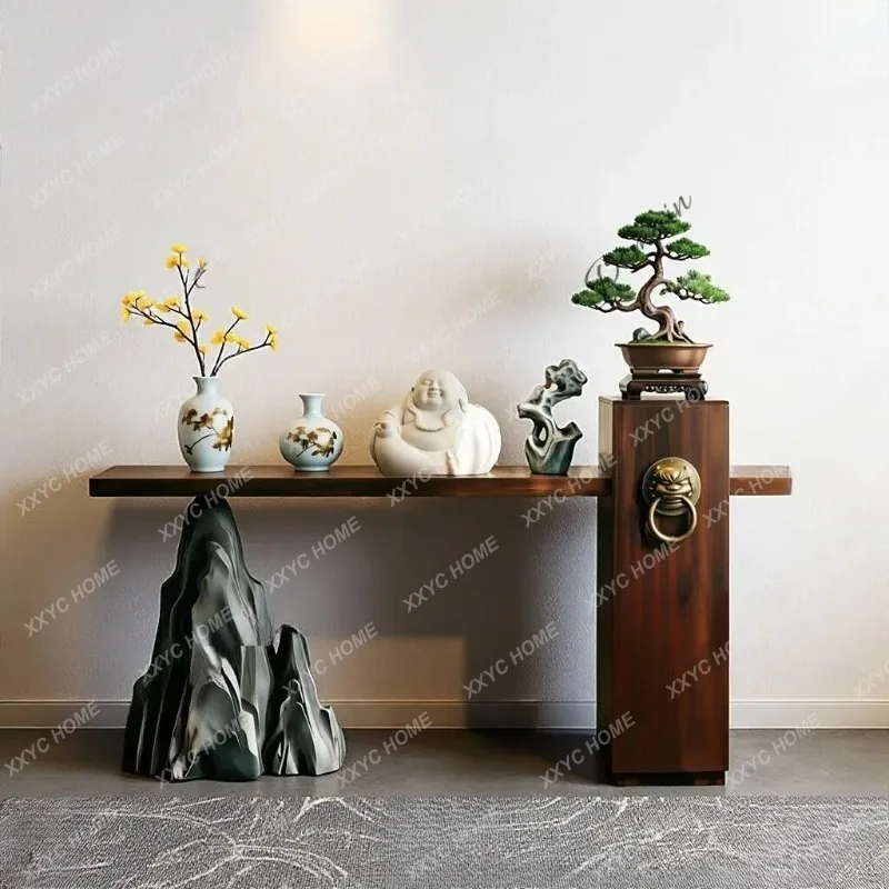 XXNew Chinese Style Solid Wood Entryway Console Table Modern Simple Hallway Narrow Table Zen Decor