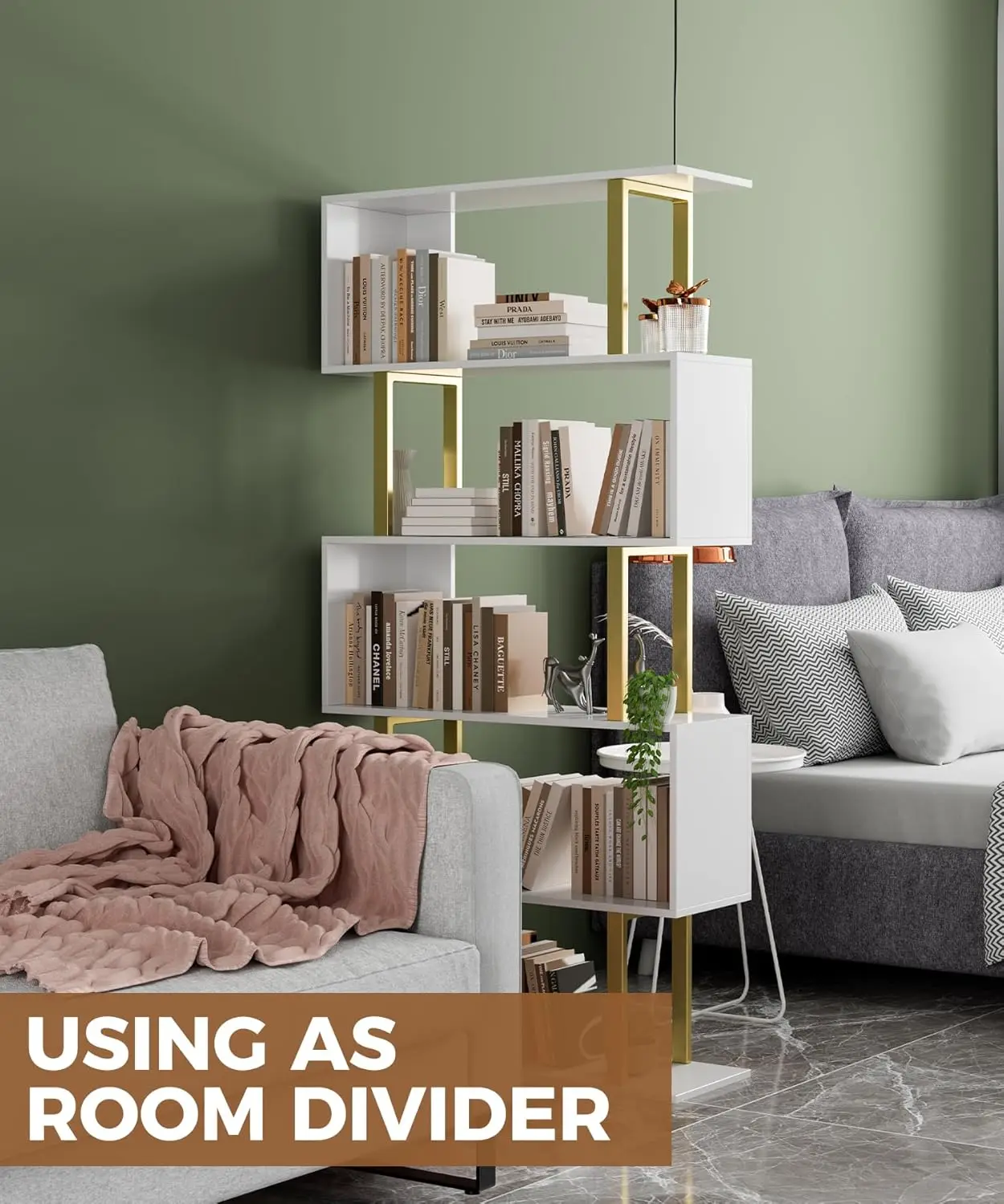 Gadroad 5 Tier Geometric Bookcase,S Shaped Bookshelf, Wood Decorative Storage Shelving, Modern Freestanding Display Shelves