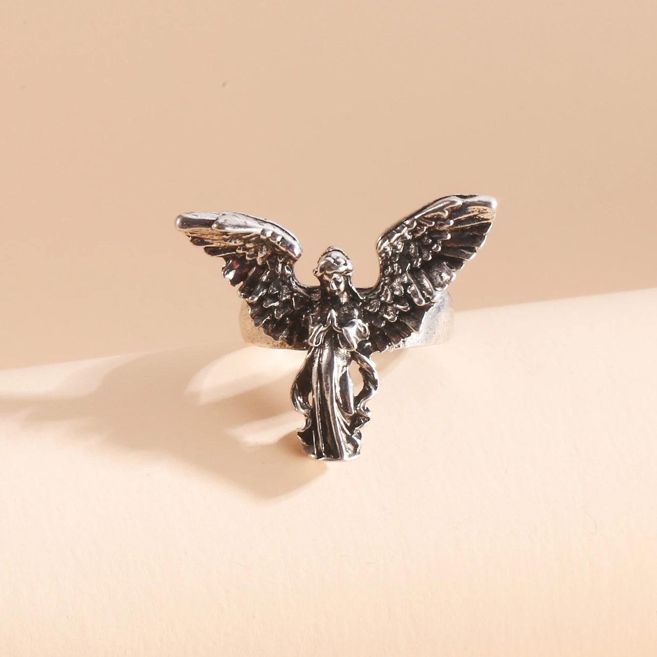 Vintage Angel Wings Rings for Men Women Antique Silver Color Opening Adjustable Natural Design Ring Jewelry Gift