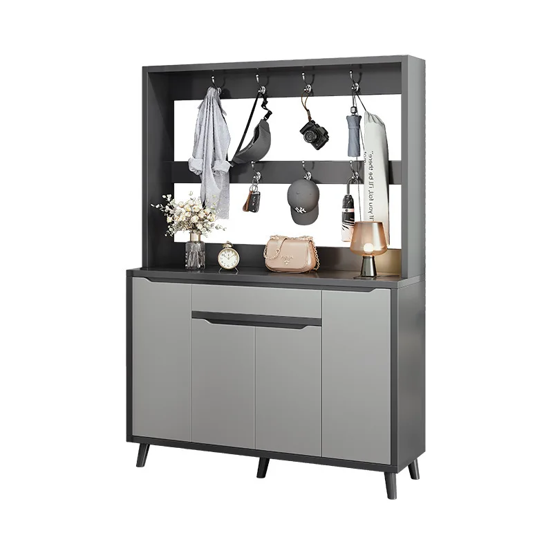 

Shoe cabinet household entrance large-capacity storage clothes and hats hanging hangers integrated against the wall partition