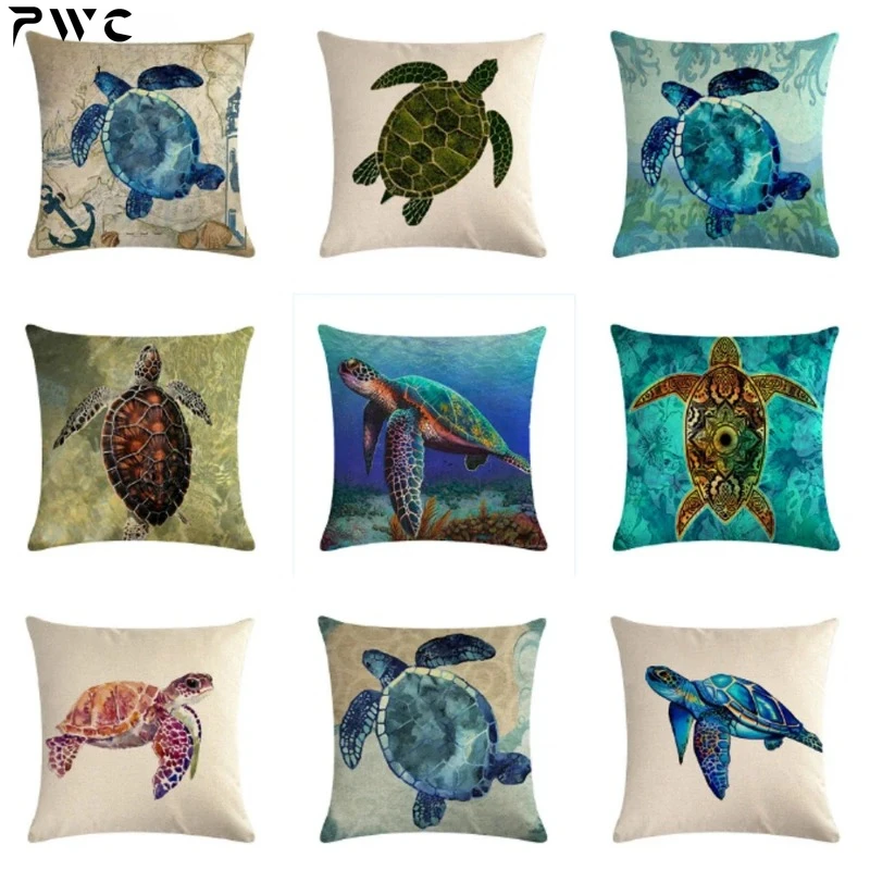 

Sea Turtle Pillow Cushion Cover Decorative Cotton Linen Pillowcase Home Bedroom Hotel Car Decoration Pillow Cover 45X45CM