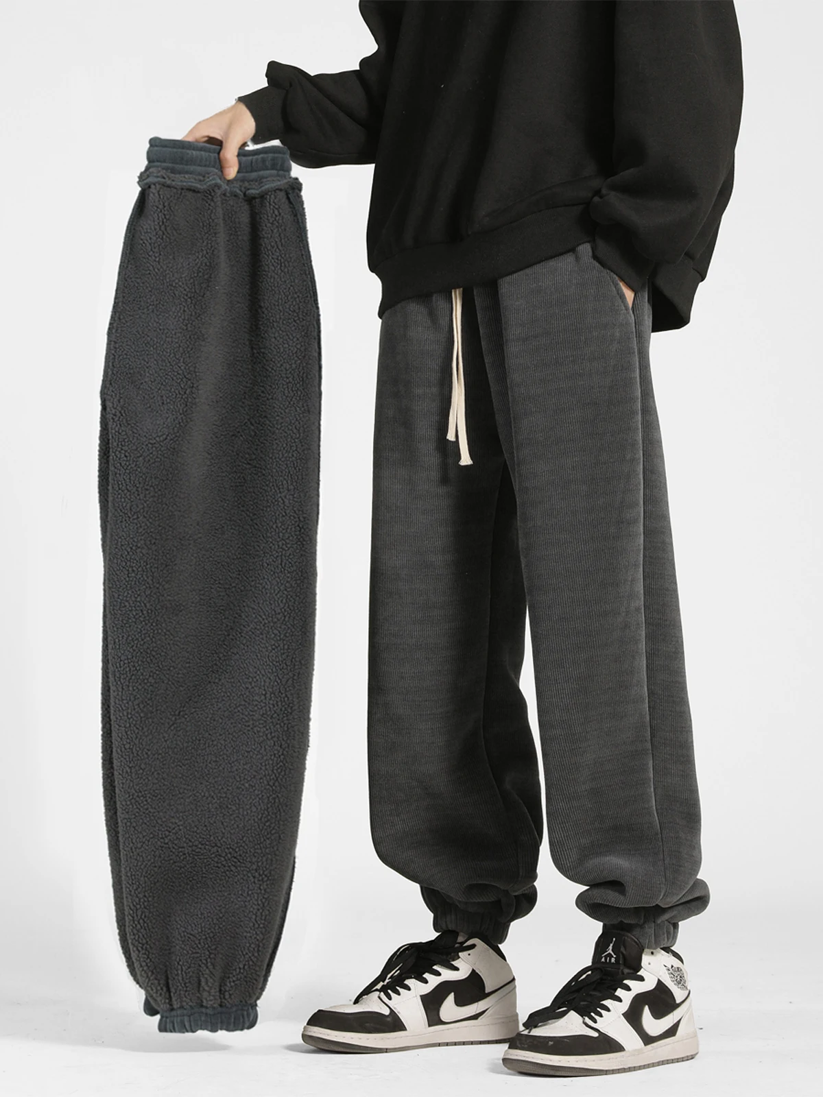 

Мужские зимние брюки из вельвета Thiened: теплые, свободные, повседневные, спортивные, с манжетами, из овечьего вельвета, для молодежи