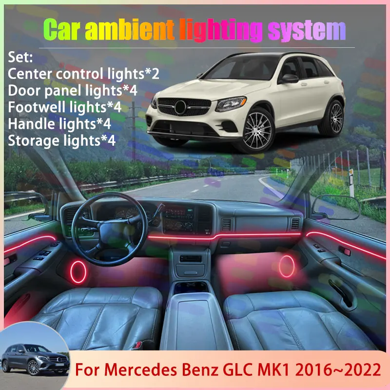 

Для Mercedes Benz GLC MK1 1th X253 C253 2016 ~ 2022 2/18 в 1 автомобильный атмосферный светильник RGB абажур ансамбль стример атмосферный набор