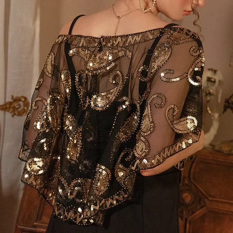 1920 년대 여성 세트 스팽글 숄 이브닝 플래퍼 드레스 케이프 페르시 스팽글 수제 드레스 액세서리 여성용 새로운 유행